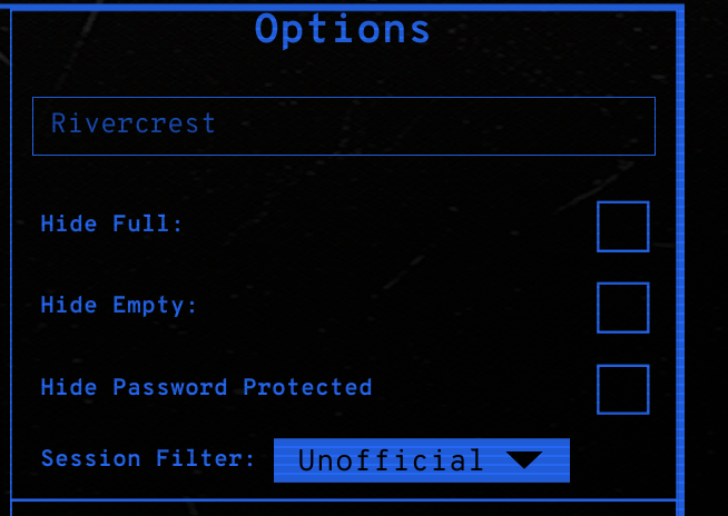 Rivercrest entered in the Evrima server name filter
